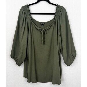 Torrid Women’s 3X Olive Green Keyhole Peasant Top Puff Sleeve Washable